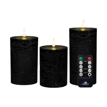 Kaars Zwart Wax Rustiek 3D Lont (3 stuks)