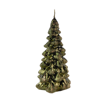 Kaars kerstboom D 13 x H 23 cm metallic glitter bottle green