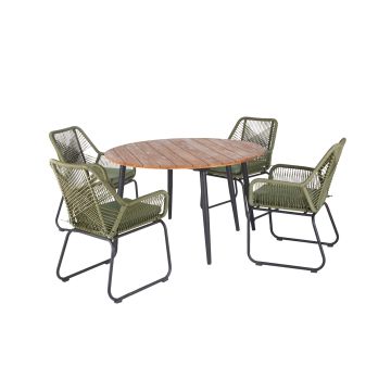 Ease Up Napoli ronde dining set groen 4 personen