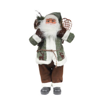 Kerstman met zak groen 30 cm