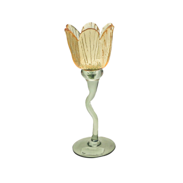 Theelichthouder tulp glas geel 8.5 x 22.5 cm