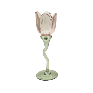 Theelichthouder tulp glas roze 8.5 x 22.5 cm