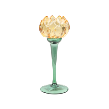 Theelichthouder glas flower yellow 8 x 20.2 cm