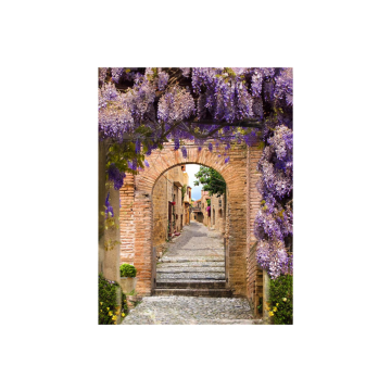 Tuinposter Doorkijk Blauwregen Stad 