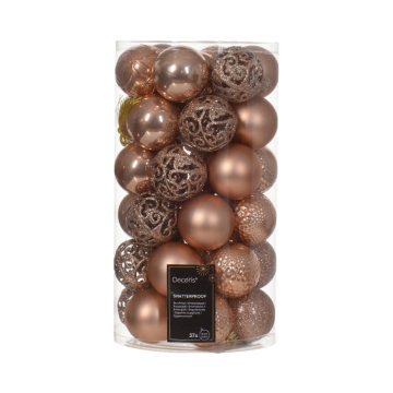 Kerstballen onbreekbaar tube 37 stuks sparkling rose