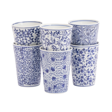 Des Pots Blauw gedecoreerde bekers 10 x 7.5